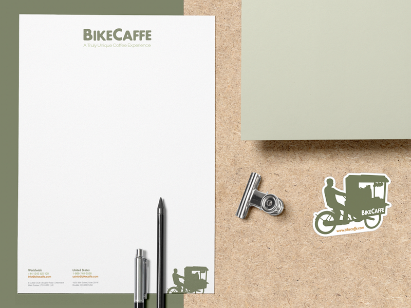 BikeCaffe bike brand strategy branding business suite cargo bike coffee collateral letterhead logo sticker wordmark