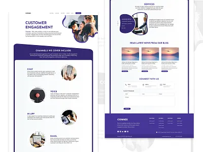 Connex Home Page blue chat concept connex customerengagement email home page design in app sms socialmedia trend 2019 user experience design userinterface voice search