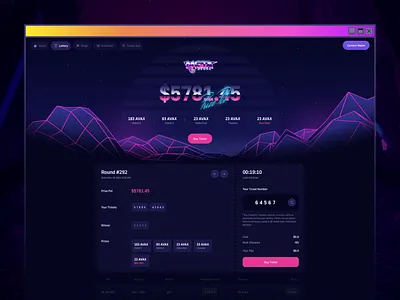 Metavegas - Online Crypto Lottery 2d blockchain casino countdown crypto cyber dark ui dashboard gambling game gaming home page lottery neon retro tickets web design