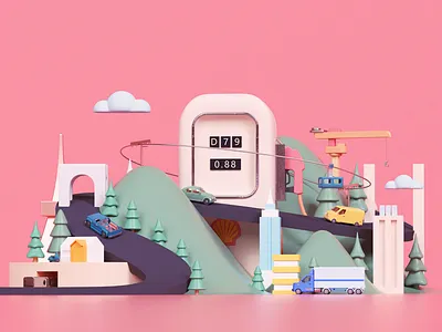 Hillstation gasoline arch building cloud crane gasoline illustration mountain pass petrol timeless tree truck udhaya van