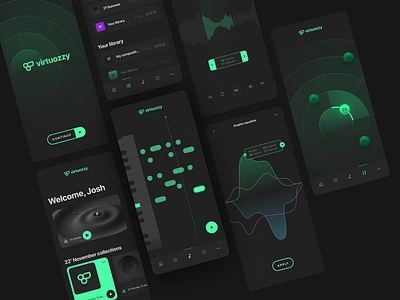 Virtuozzy - mobile composer app application applying filters chords composer design editing graphic design graphic equalizer harmonies interface mobile mobile app mobile dashboard mobile ui music intefrace music library notes sound tracks typography