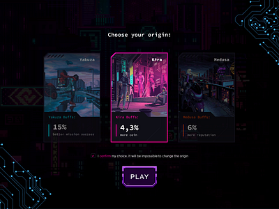 Neon Hunters - Choose Your Character 2d blockchain card ui casino crypto cyber dashboard futuristic gambling game gaming graphic design illustration modal window neon pixel pixel art selection ui web design