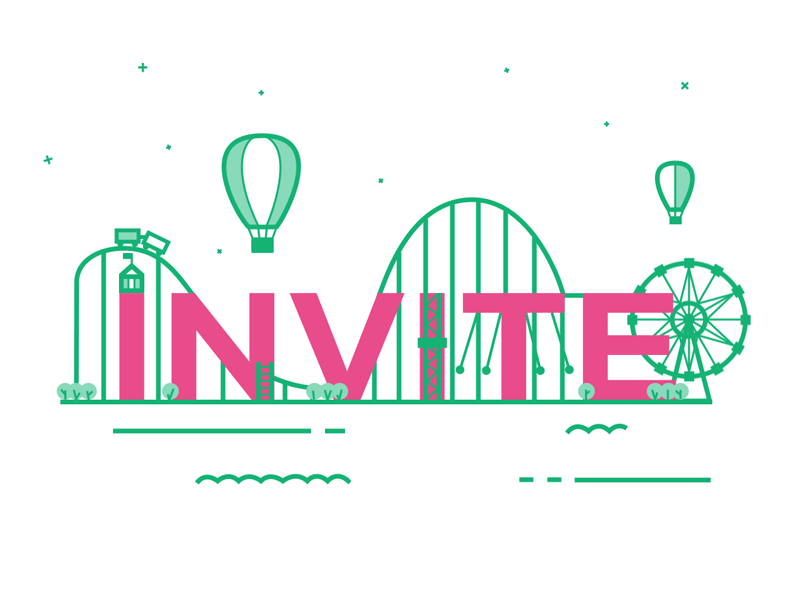 Dribble Invite * 1 amusement amusement park animated gif animation dribbble invite firework hotairballoon illustration ui