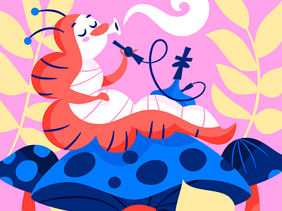 Advice from a Caterpillar alice in wonderland blue caterpillar character childrens book illustration pink yellow