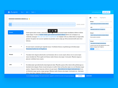 Transcript Editor (WIP) ai audio brand branding comment dashboard editor microphone modern music note radio sound soundwave text toolbar transcribe transcription vector voice