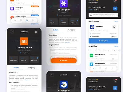 Job Finder App - App Design app app design application branding challenge design graphic design illustration job job finder job seeker logo minimal ui upwork ux vector web work
