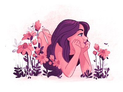 Daydreaming character character design flowers illustration procreate woman