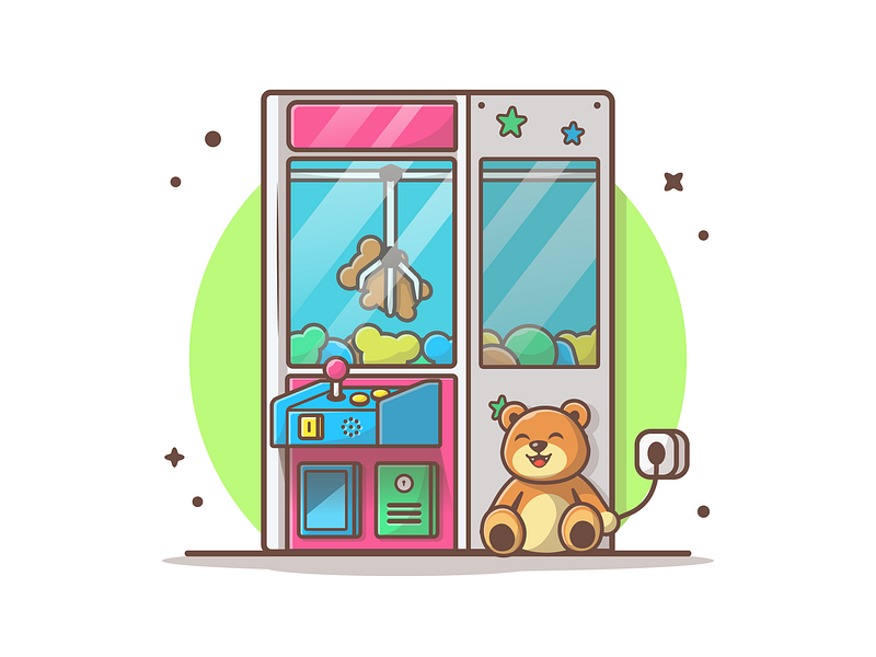 Claw machine 🐻 claw cute doll icon illustration kids logo machine mascot play teddy teddybear