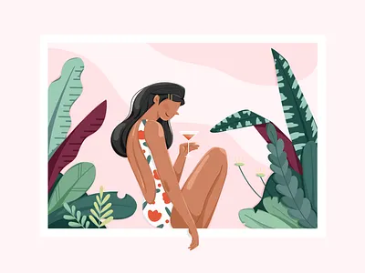 Summer Time character flat illustration plants summer swimming ui vacation
