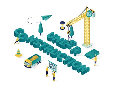 under construction isometric vector illustration 3d builder building concept construction crane design estate graphic icon illustration industry isometric landing page people person professional truck vector website