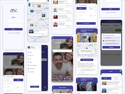 Clinic Locator App Design ap pages app design application application ui client clinic clinic locator app design clinics corporate createaccount home login payment userprofile