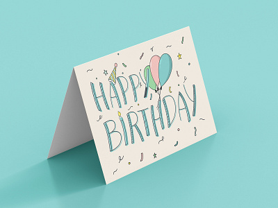 Birthday Card Design art artwork balloon balloons birthday birthday card birthday party card concept confetti design dsgn illustration party party hat typography