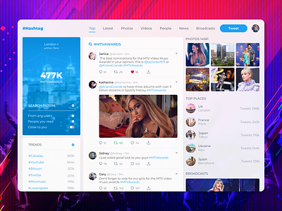 Search #Hashtag advanced app figma filter hashtag light modern mtv music places pop research search selected social tape trends twitter ui ux