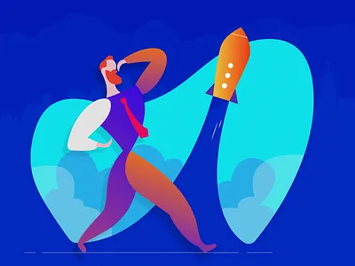 Milestones Achieved achieved analytics cloud conversions design fly human illustration increase man marketer marketing milestones rocket sales sky uiux vector web