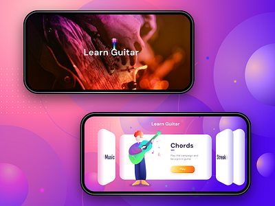 Learn Guitar Game (Splash + Main Menu) 3d android cards games gradients guitar home illustrations ios iphone learn learning app menu mobilegames neel prakhar sharma splash swipeleftright windows
