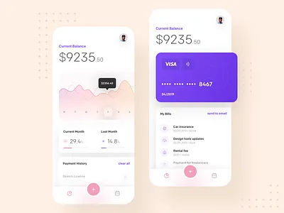 Finance & Credit Card app application blue chart clean colors dashboard design digital finance gradient illustration minimal mobile shadow typography ui ux wallet white