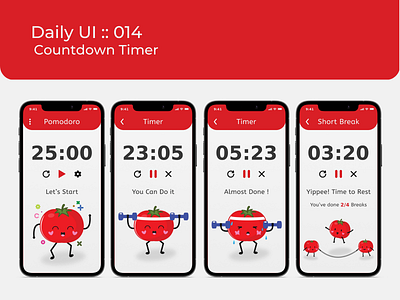 Daily UI : 014 | Countdown Timer 100 day challenge 100ui countdown timer dailyui design pomodoro red timer tomato ui ui challenge