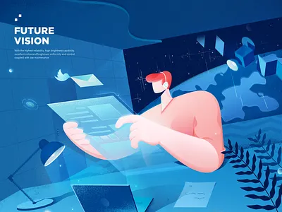 Future Vision blue character desktop digital dribbble earth future illustration message satellite screen technology twitter ui vector web work
