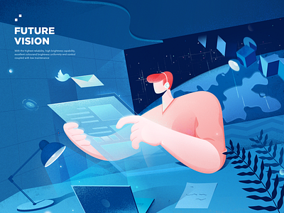 Future Vision blue character desktop digital dribbble earth future illustration message satellite screen technology twitter ui vector web work