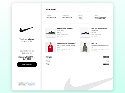 Daily UI challenge - Email receipt dailyui design digital digitaldesign email email design email receipt nike order receipt shopping sketchapp ui uidesign visual design