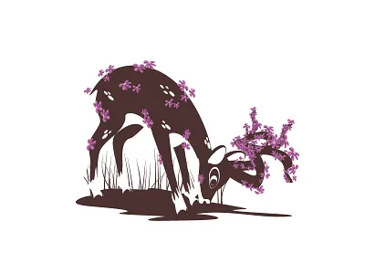 Floral Deer semi-sketch animals deer floral flower grass illustration sketch young