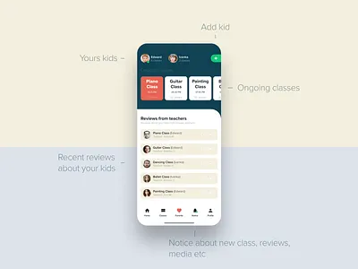 Classes for Kids app class classes clean concept kid kids mobile ui