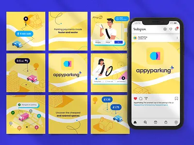 AppyParking+ Launch (Social) app branding campaign design graphic design grid illustration instagram logo social ui vector visual identity
