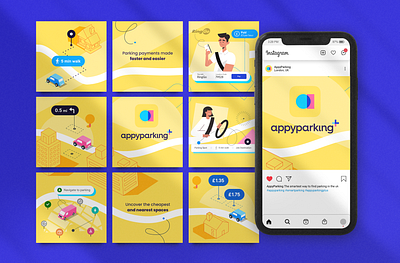 AppyParking+ Launch (Social) app branding campaign design graphic design grid illustration instagram logo social ui vector visual identity