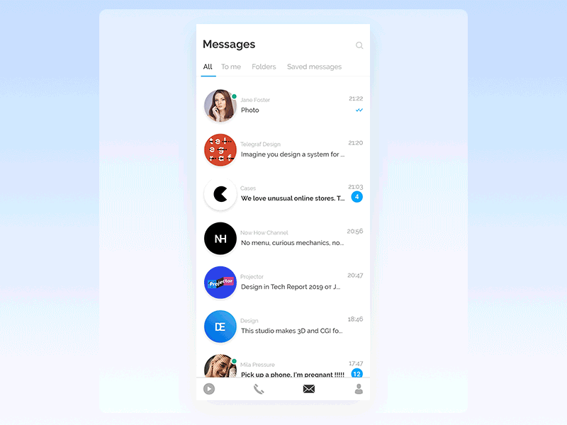 Main Telegram app chat design inspiration interection messanger minimal mobile motion telegram ui ux white