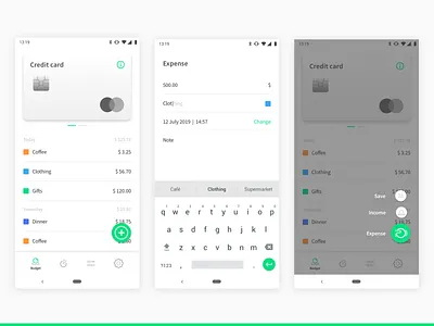 Main screens. BudgetBuddy Concept App android app budget emotional expenses finance fintech fun illustration minimal mobile personal finance savings transaction ui