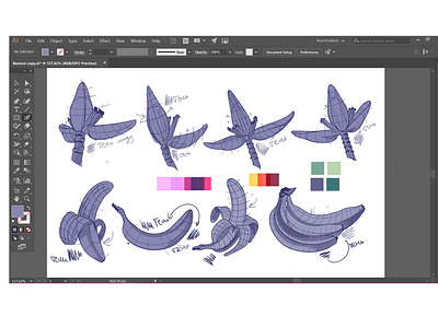 Flowers and Fruits of Banana Grass (Process) 2d 2d art adobe illustrator banana banana flowers concept digitalart flowers fruit hand drawn illustration pattern sketch tropical fruit tropical pattern vector work in process