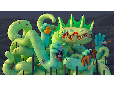 HECTOR THE TERRIBLE 🐲 3d 3d illustration arrows c4d character cinema 4d design diligence dragon horse illustration knight render rendering stuart wade