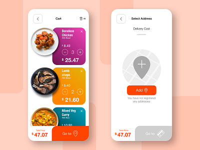 Cart & Address Food App address animation app app concept app design app ui application cart details food app healthy home app indian indian food interaction ios minimalist progressive ui design ui ux design