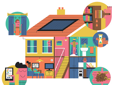 Green Living character colour digital editorial folioart house illustration john devolle line vector