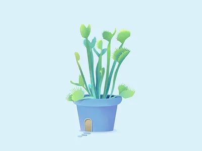 巨夹捕蝇草 blue composition fence flies flowerpot giant illustration pot picking