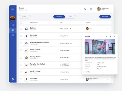 Event Dashboard UI/UX Design accordion app card create dashboad details event menu organization table tabs ui ux vibe web design