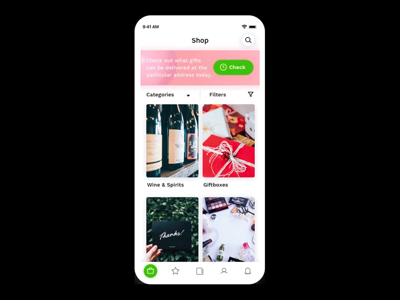 App for Gifty from Loonar Studios!! animation app application branding catalog design favorite flat icon minimalist order responsive shop shopping shopping cart site store ui ux webdesign