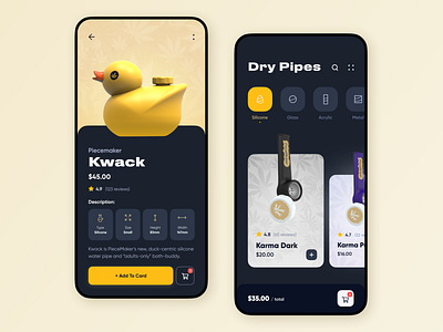 Dry Pipes Dark Theme // Mobile App Concept app clean design flat minimal mobile mobile app product design typography ui ui design uiux ux vector web web design webdesign website weed