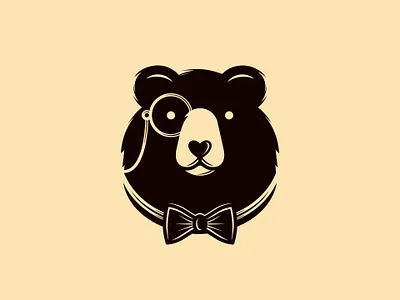 Gentleman Bear Logo (logo for sale) animal bear bowtie branding character clean design clothing label creative design elegant freelance logo designer gentleman grizzly bear head identity logo design mascot logo monocle negative space logo stock logo vector