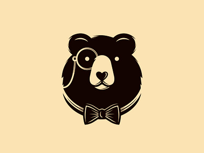 Gentleman Bear Logo (logo for sale) animal bear bowtie branding character clean design clothing label creative design elegant freelance logo designer gentleman grizzly bear head identity logo design mascot logo monocle negative space logo stock logo vector