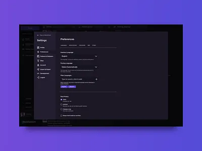 Settings - 007 dailyui design settings ui ux