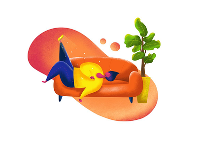 Phone Addiction addiction characterdesign fig figleave hair illustration lazy leg magic men phone sofa yellow