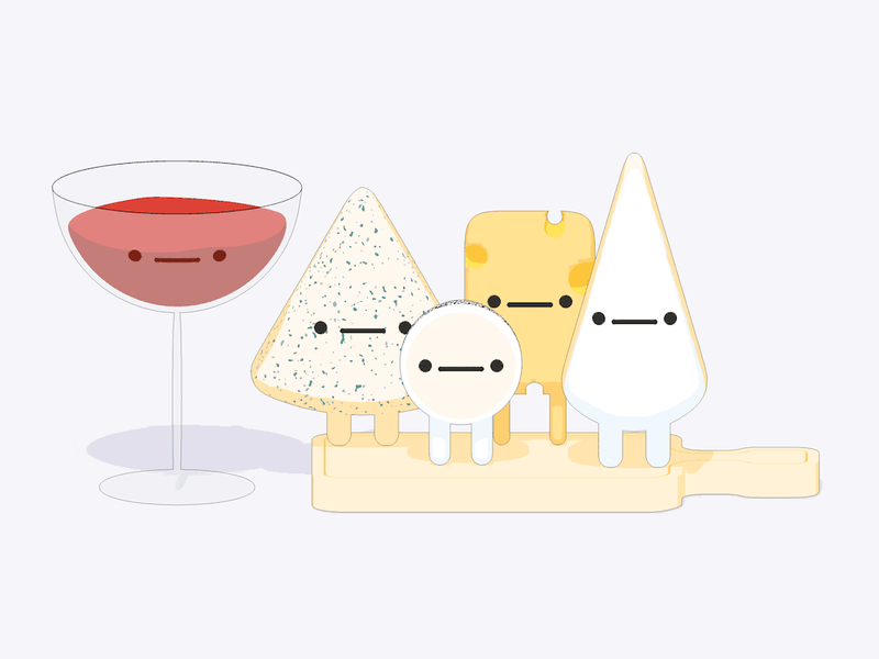 French cheese set animation c4d character cheese chevre cinema 4d emmental gouda kawaii roquefort sketch and toon wine