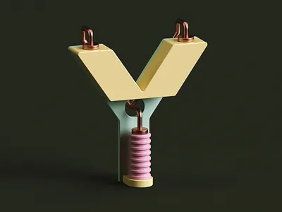 Y 36 days of type 3d abstract c4d color copper design isometric letter metal plastic