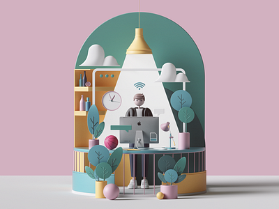 Office 3d abstract adobe animation apple architecture c4d cgi cinema4d colors design geometric geometry home illustration office photoshop render set ui