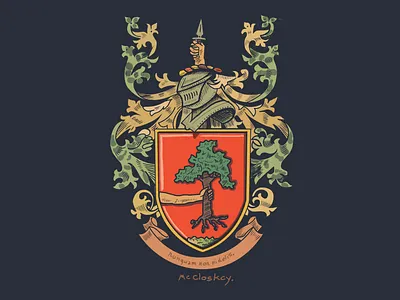 Irish Family Crest Design crest crest design digital art drawing helmet illustration tree typography