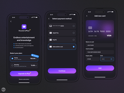 Credit Card Checkout | Daily UI 002 app design apple application books checkout credit card daily ui dark theme graphic design interface ios iphone logotype mobile app mobile design reading subscription ui