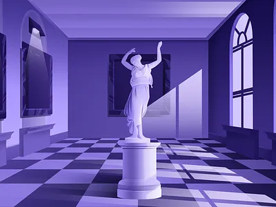 At the Museum art blue building design dribbble hello hellodribbble illustration lights moon museum purple sculpture vector window