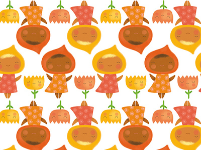 Tulip and Friends botanical floral flowers girl orange seventies summer