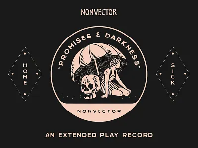 Promises & Darkness branding brooklyn darkness home illustration laxalt linework music nevada new york city nyc promise promises record reno sick skull swimming umbrella woman